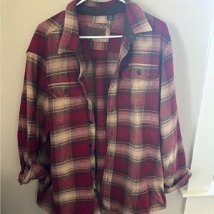 Orvis Flannel Heavyweight Red and Cream Plaid Shirt Shacket XL